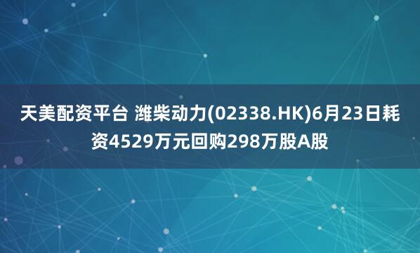 天美配资平台 潍柴动力(02338.HK)6月23日耗资4529万元回购298万股A股