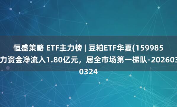 恒盛策略 ETF主力榜 | 豆粕ETF华夏(159985)主力资金净流入1.80亿元，居全市场第一梯队-20260324